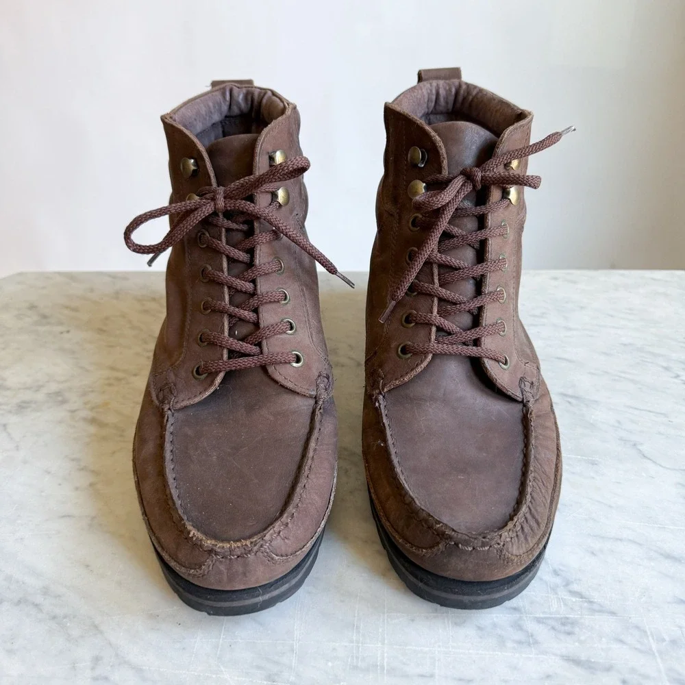 Trackers Mens Vintage Brown Leather Moc Toe Lace‎ Up Hiking Work Boots
